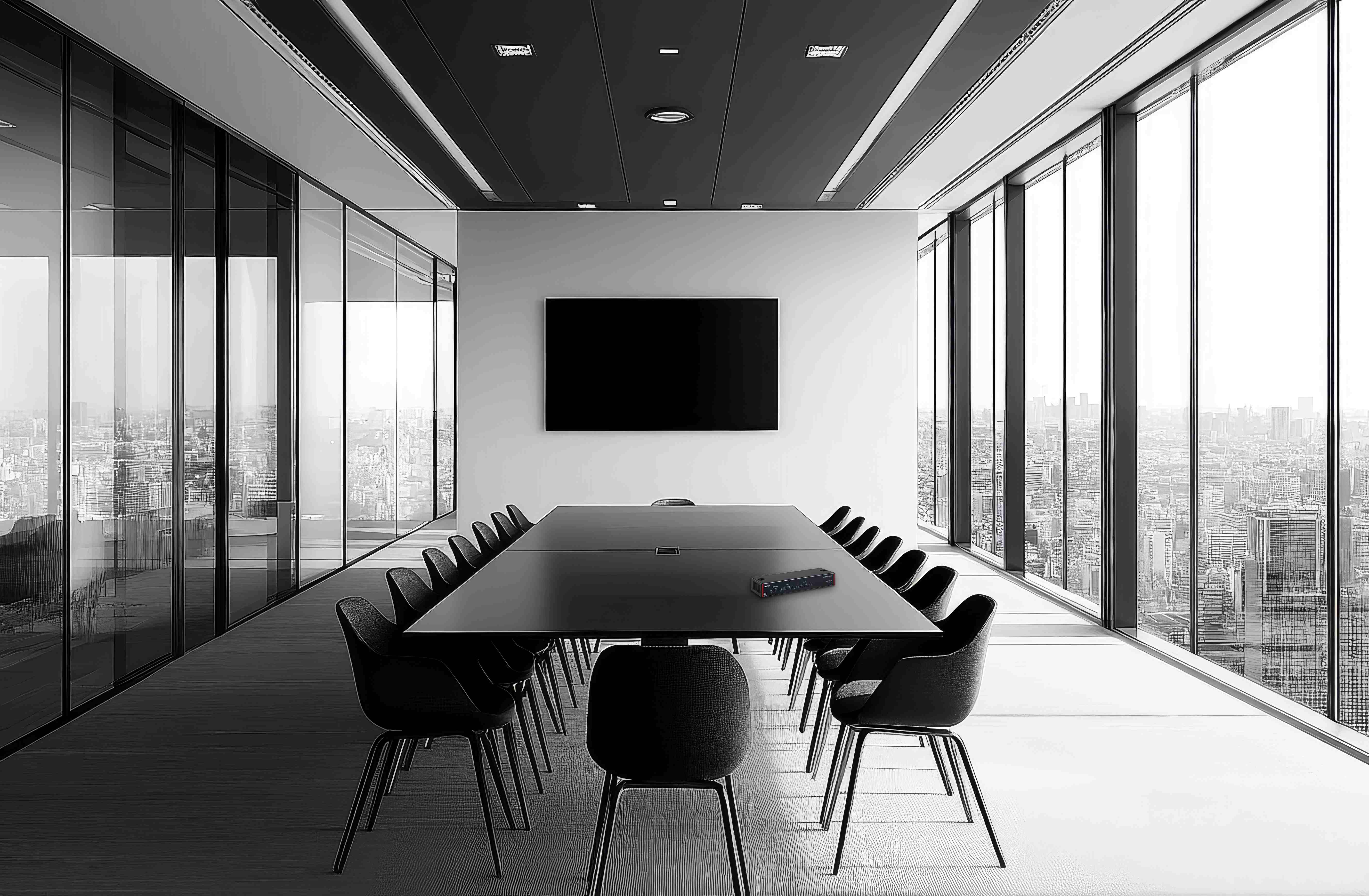 Sala de reunião moderna com tecnologia Biamp